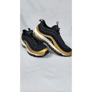 Nike Air Max 97 GS Black Gold Unisex Kids Sneakers 7Y Synthetic Mesh